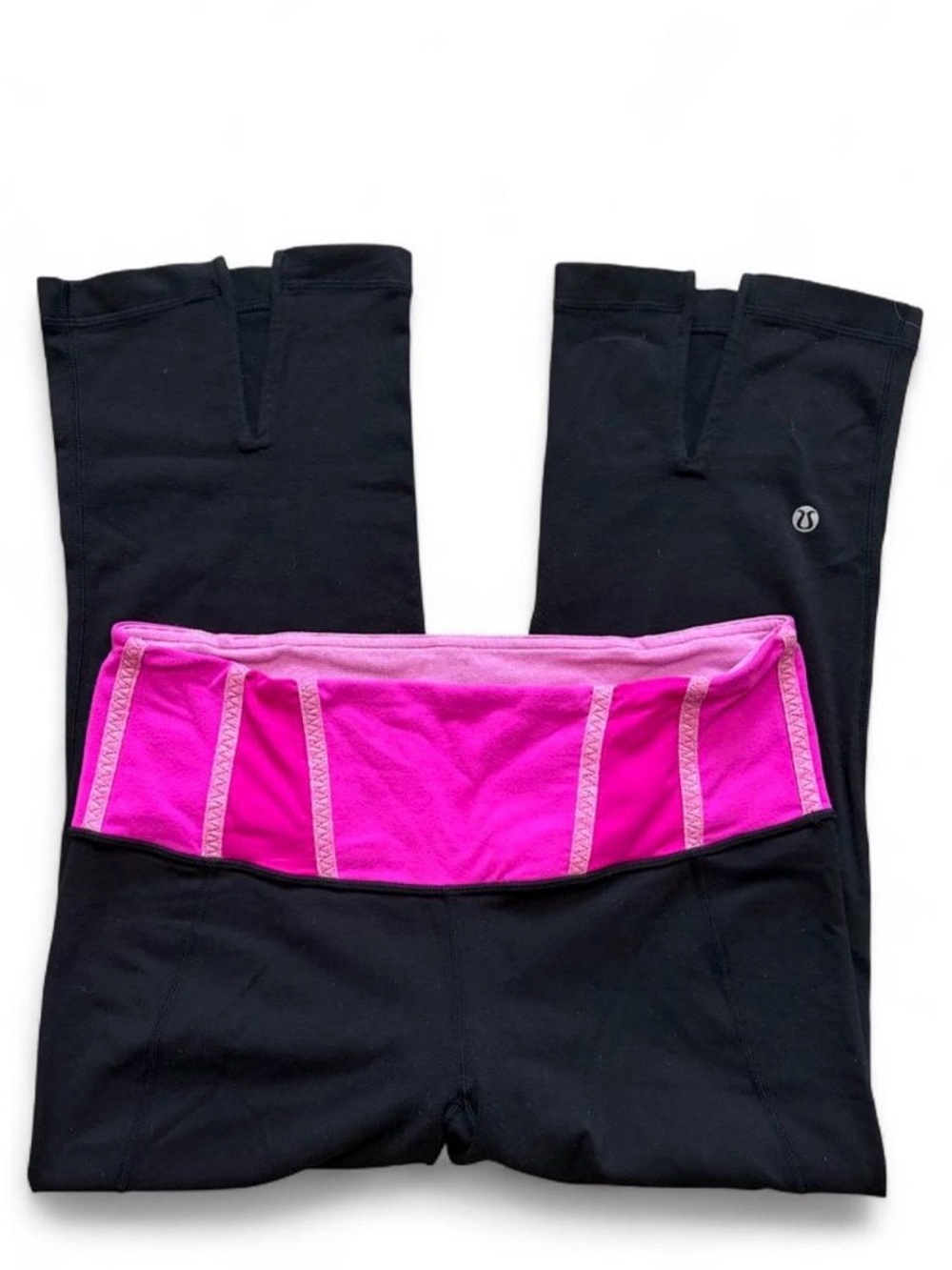 Vintage Y2K Lululemon Baggy Groove Crop Yoga Pants Pink Waist Slit Hem Size 8